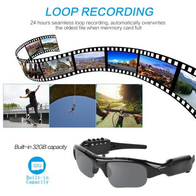 2022 HD 1080P 32GB Polarized Lens Mini Sunglasses Camera Multifunctional Biuetooth MP3 Player Sports DV Video 4 - Hidden Camera
