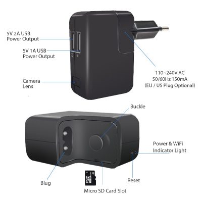 Surveillance Cameras 1080P Mini Wifi Plug Camera 5V 1A 2A Wireless Smart Phone Charger Camcorder Detachable 4 - Hidden Camera